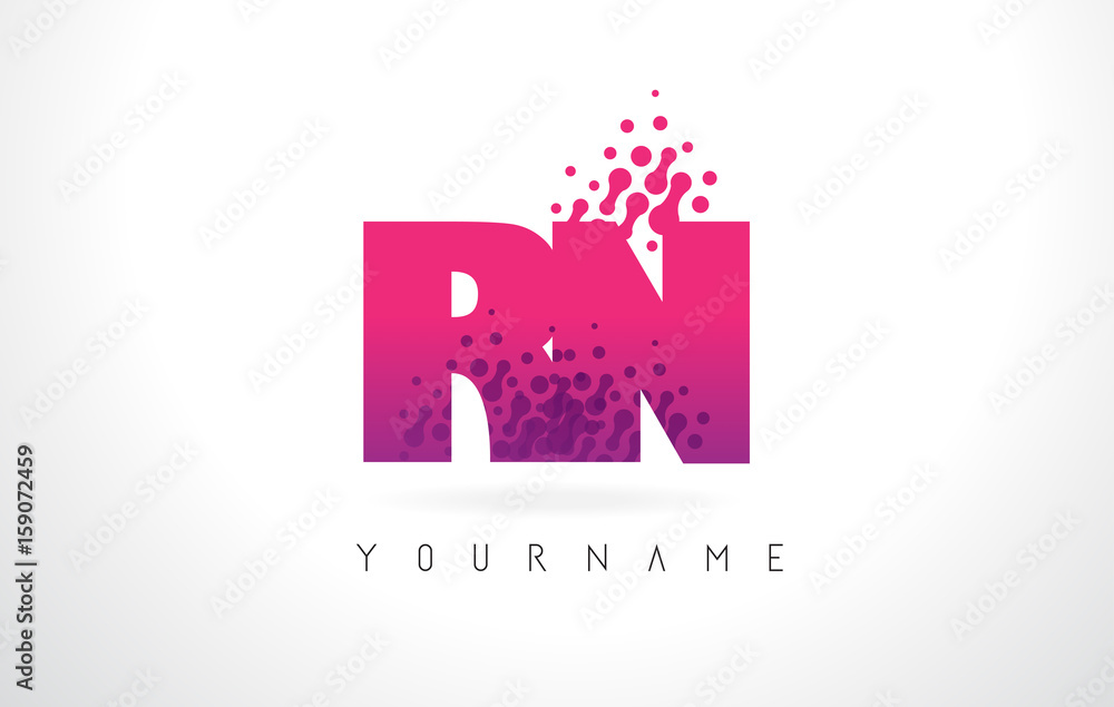 RN R N Letter Logo with Pink Purple Color and Particles Dots Design.