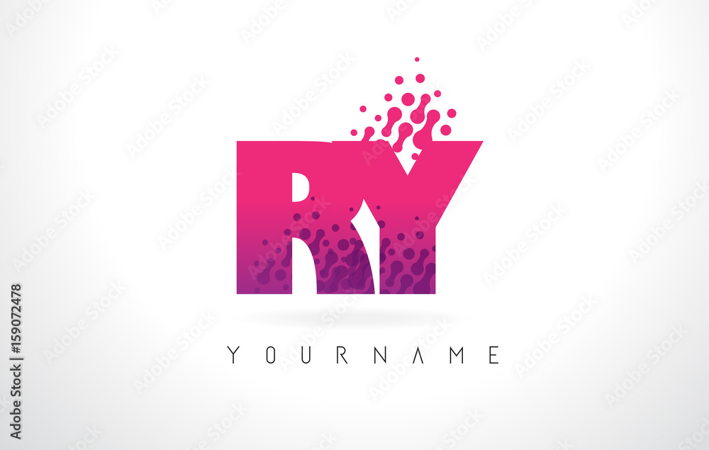 RY R Y Letter Logo with Pink Purple Color and Particles Dots Design. RY R Y Letter Logo with Pink Purple Color and Particles Dots Design.