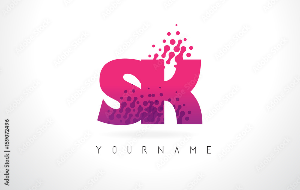 Fototapeta premium SK S K Letter Logo with Pink Purple Color and Particles Dots Design.