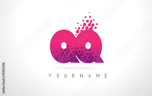 QQ Q Q Letter Logo with Pink Purple Color and Particles Dots Design.