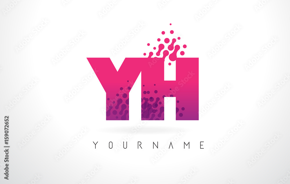 YH Y H Letter Logo with Pink Purple Color and Particles Dots Design.