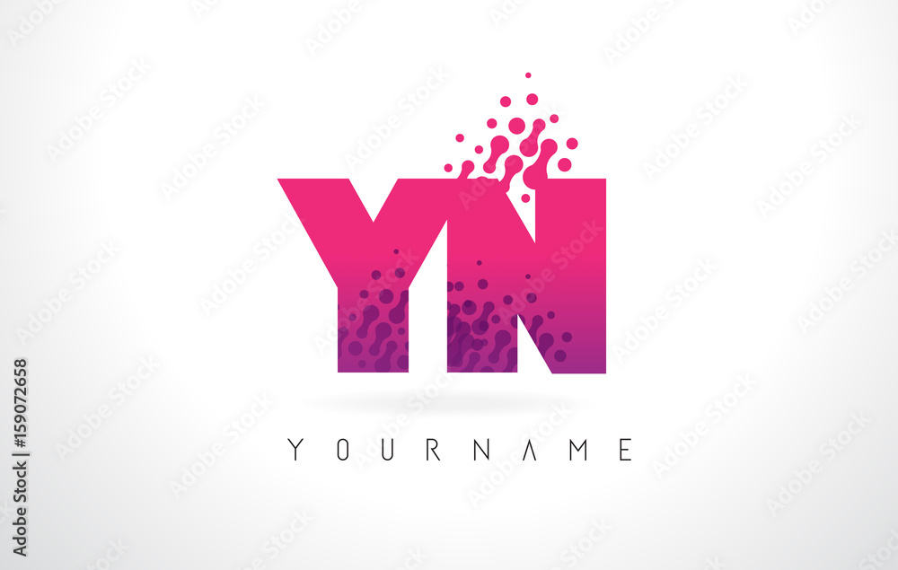 YN Y N Letter Logo with Pink Purple Color and Particles Dots Design.