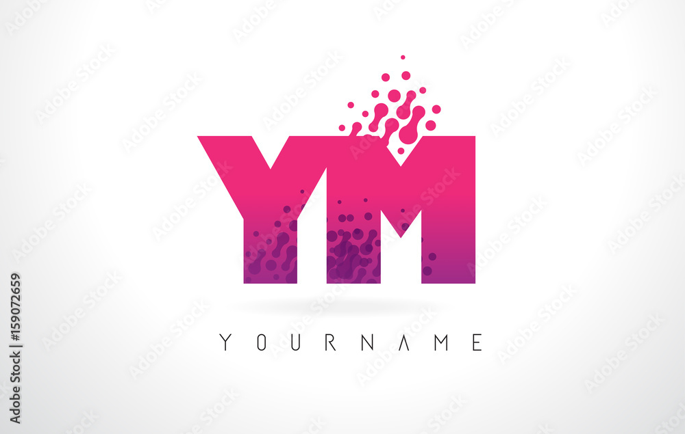 Obraz premium YM Y M Letter Logo with Pink Purple Color and Particles Dots Design.