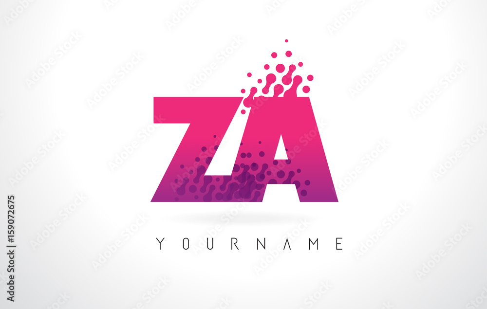ZA Z A Letter Logo with Pink Purple Color and Particles Dots Design.