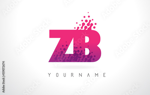 ZB Z B Letter Logo with Pink Purple Color and Particles Dots Design.