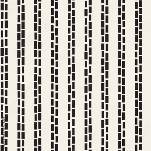 Black and White Irregular Dashed Lines Pattern. Modern Abstract Vector Seamless Background. Stylish Chaotic Stripes Mosaic