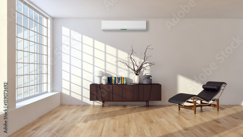 Living room with air conditioning. 3D rendering