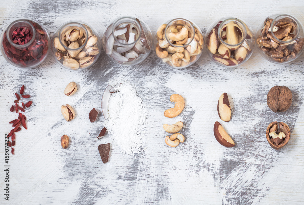 Different nuts in jars Different nuts in jars