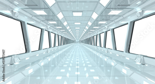 Fototapeta Naklejka Na Ścianę i Meble -  Spaceship white corridor 3D rendering
