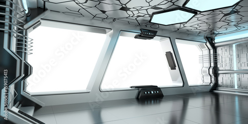 Fototapeta Naklejka Na Ścianę i Meble -  Spaceship blue and white interior 3D rendering