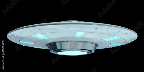 Fototapeta Naklejka Na Ścianę i Meble -  Vintage UFO isolated on black background 3D rendering