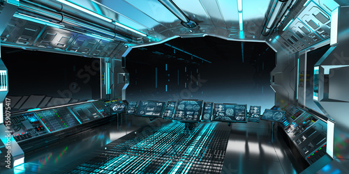 Fototapeta Naklejka Na Ścianę i Meble -  Spaceship interior with view on black window 3D rendering