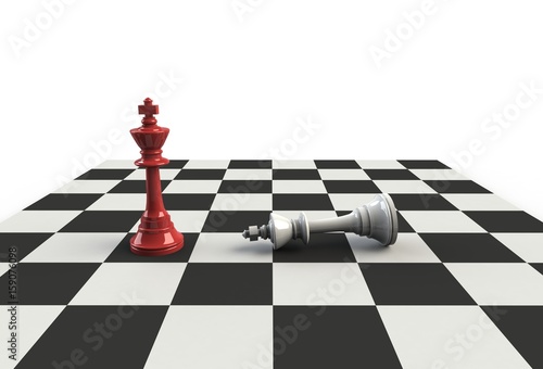 Chess king on the playing board on white background, 3D rendering