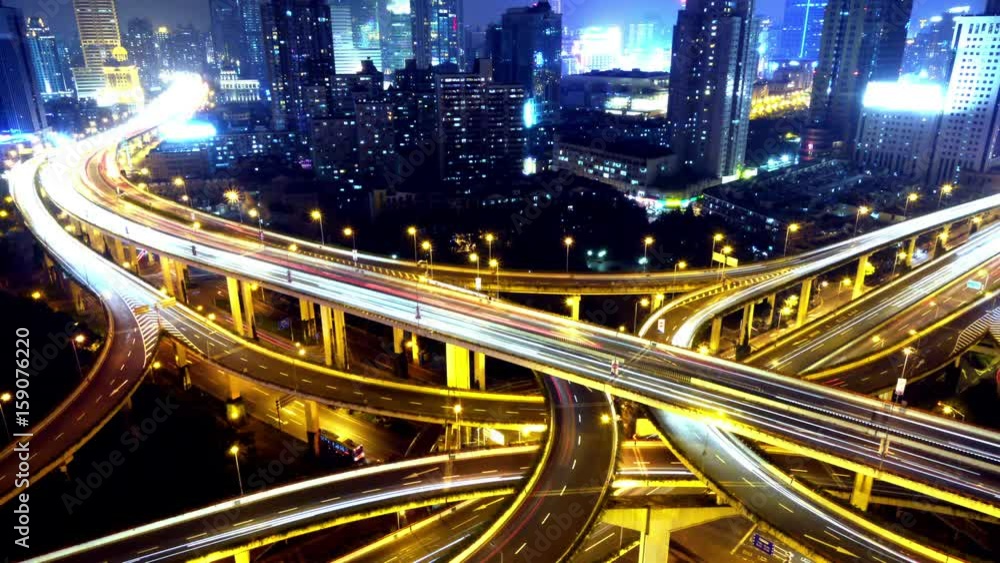 4k Timelapse of freeway busy city rush hour heavy traffic jam highway Shanghai at night,Yan'an East Road Overpass interchange,the light trails of traffic with super long exposures,urban building. 4k Timelapse of freeway busy city rush hour heavy traffic jam highway Shanghai at night,Yan'an East Road Overpass interchange,the light trails of traffic with super long exposures,urban building.