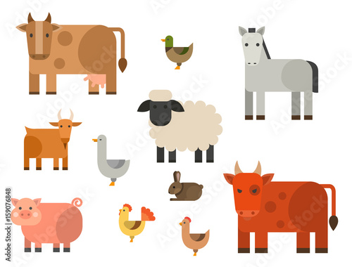 Fototapeta Naklejka Na Ścianę i Meble -  Farm icon vector illustration nature food harvesting grain agriculture different animals characters.