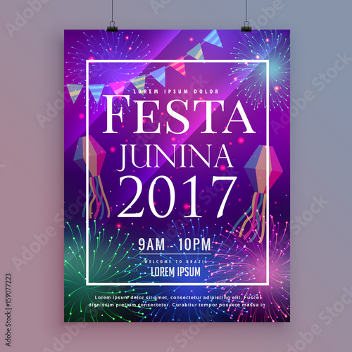 festa junina party celebration flyer design with fireworks