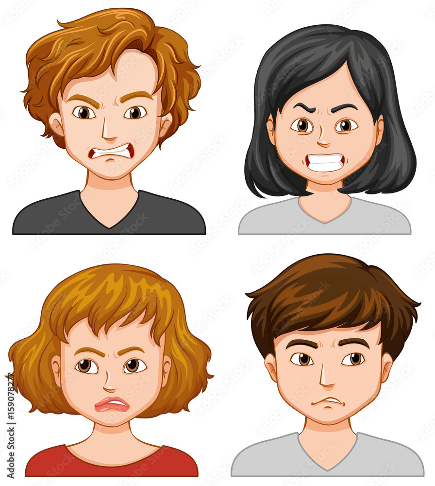 Four people with different facial expressions