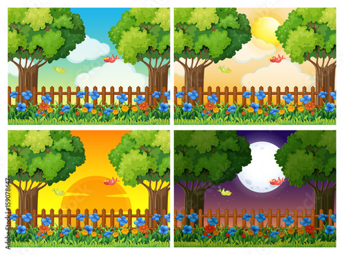 Four scenes of garden at different times
