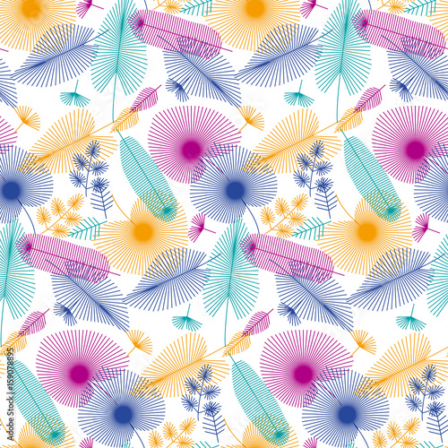 colorfull tropical leaves seamless pattern for print and web projects. vector illustration in modern geometric line style