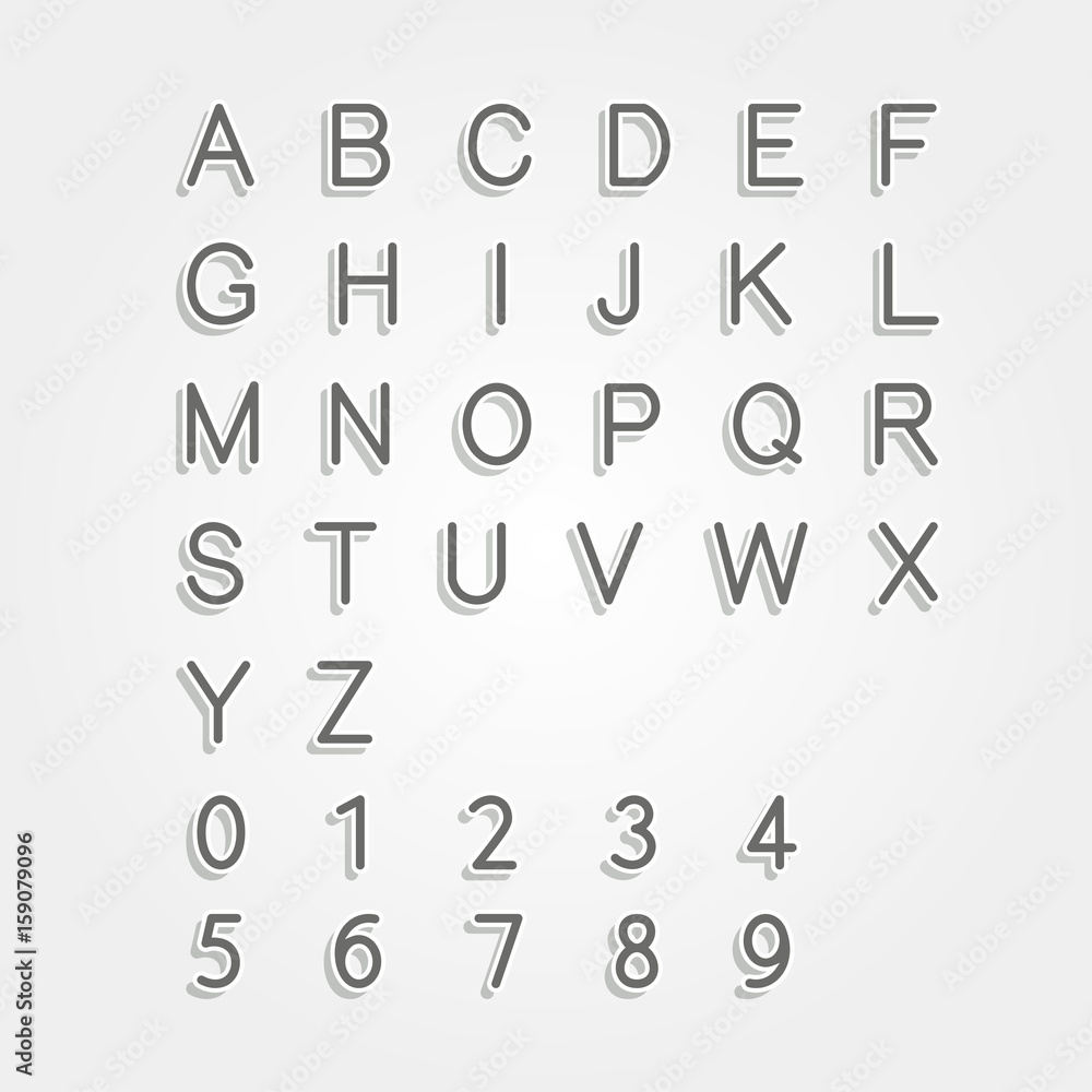 Stylized classical English alphabet and numbers. Vector illustration. Stylized classical English alphabet and numbers. Vector illustration.