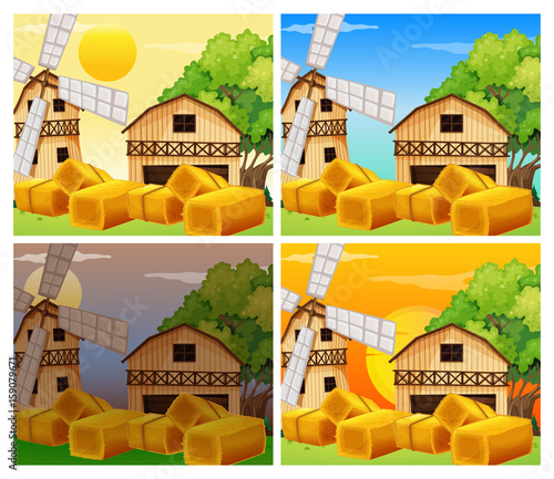 Four scenes of farmyard day and night