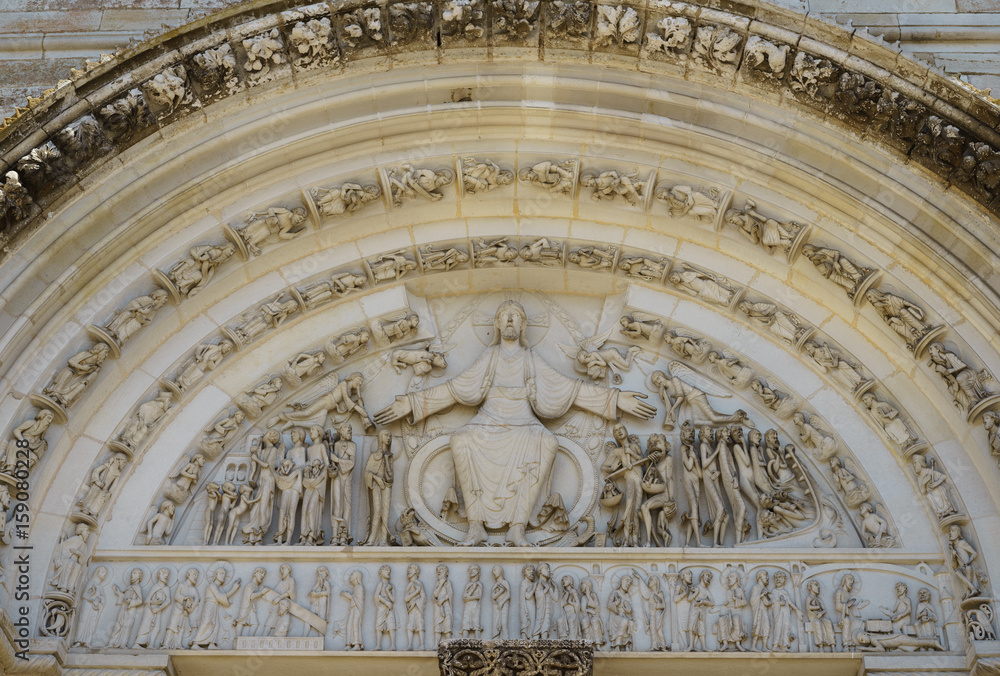 F, Burgund, Auxois, Vézeley, Kathedrale Ste-Madeleine, Tympanon, Bogenfeld, Département Yonne