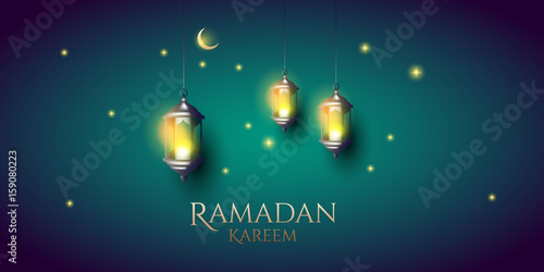 ramadan kareem background. lamp with moon and stars