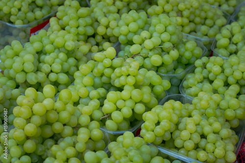 White wine grapes in a market. Top view. Close-up