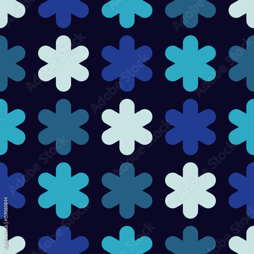 Seamless background with decorative snowflakes. Flat design. Textile rapport. 