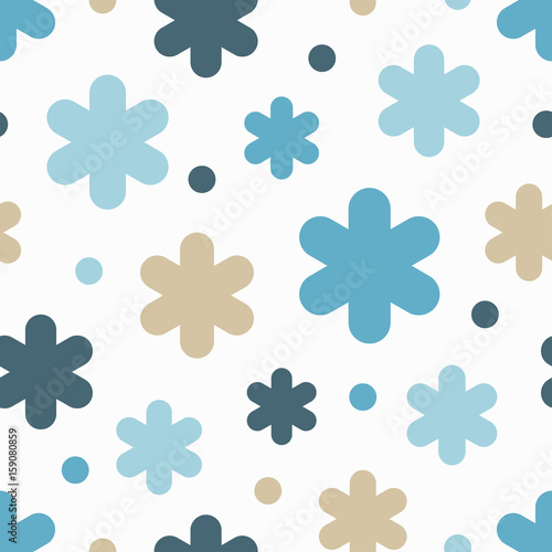 Seamless background with decorative snowflakes. Flat design. Textile rapport. 