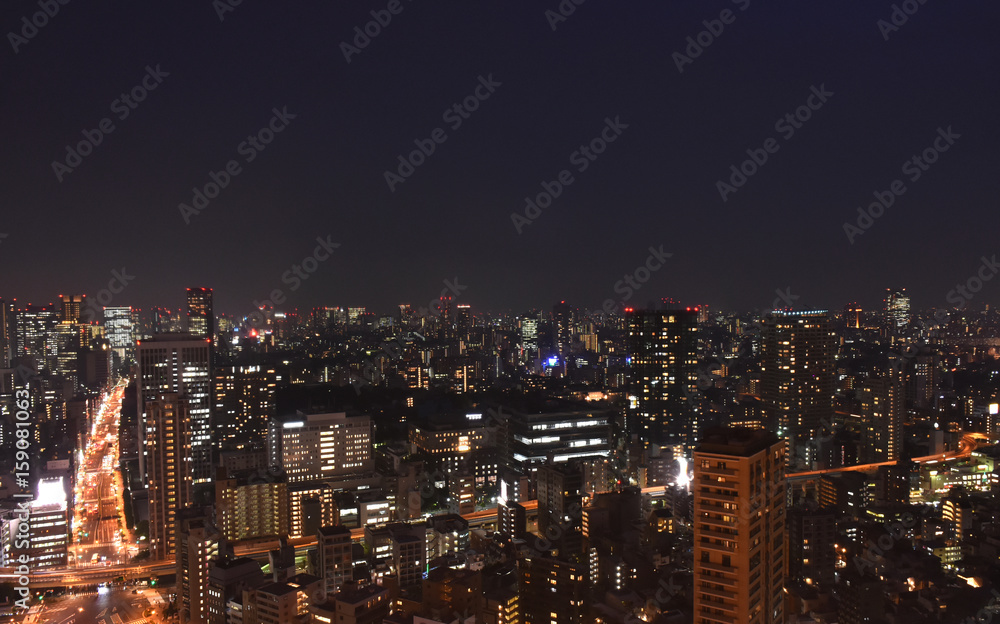 日本の東京都市景観・夜景「品川方向（左奥）や国道１号　桜田通りなどを望む」
