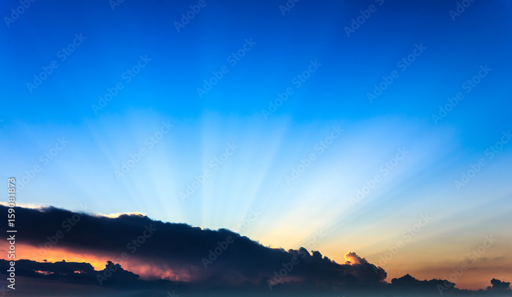 Incredibly, awesome bright, colorful sunset rays become outside a