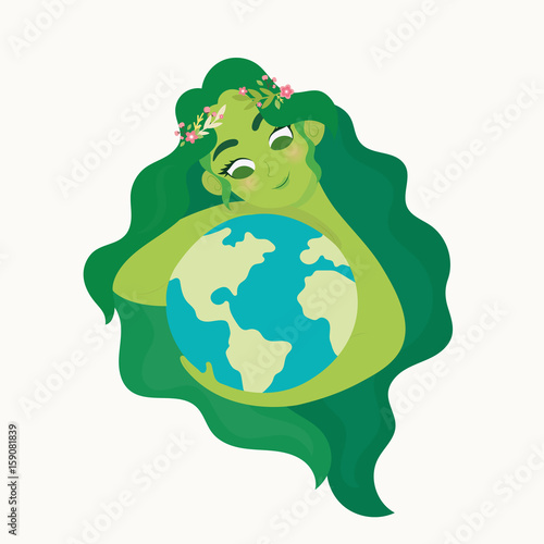 Woman holding ecology world Earth day. Mother nature care concept.