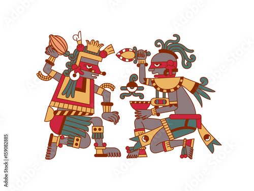 Vector illustration Aztec cacao pattern for chocolate package design.