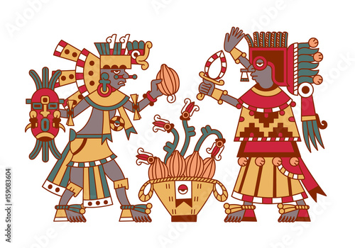 Vector illustration Aztec cacao pattern for chocolate package design.