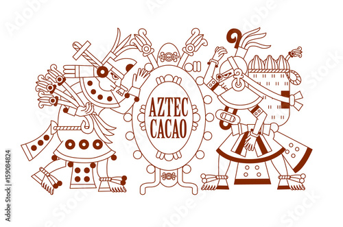 Vector illustration aztec cacao pattern for chocolate package design.