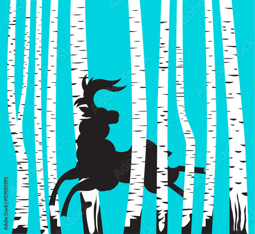 Vector illustration deer and birch tree.