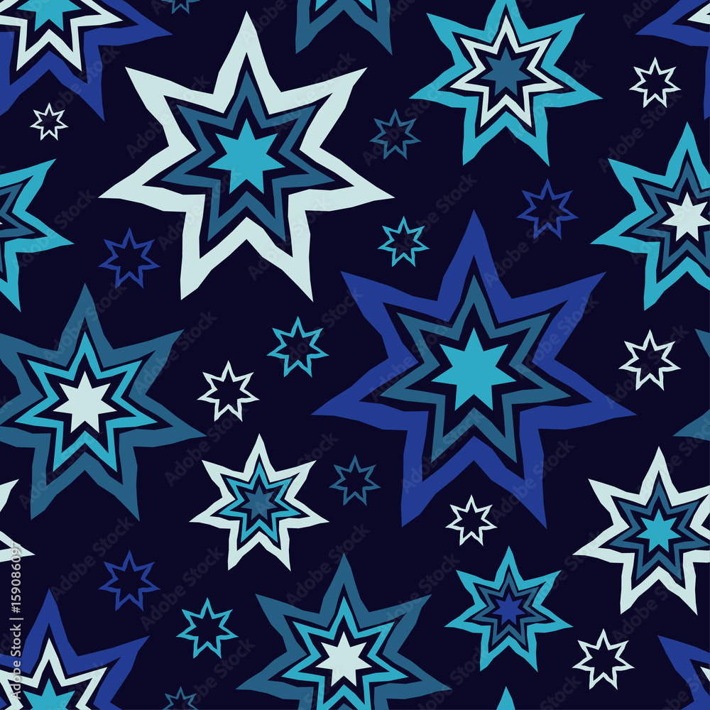 Seamless background with decorative stars. Vector illustration. Textile rapport.
