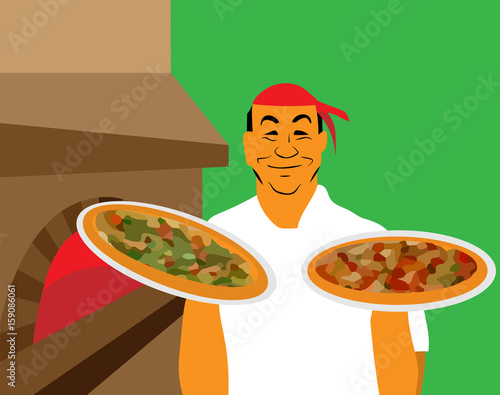 waiter in uniform with pizza