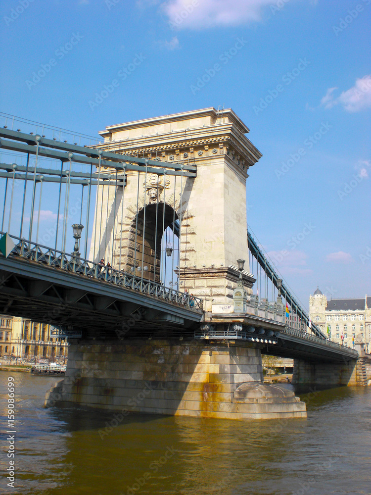 Chain Bridge crossing Danube River, Budapest