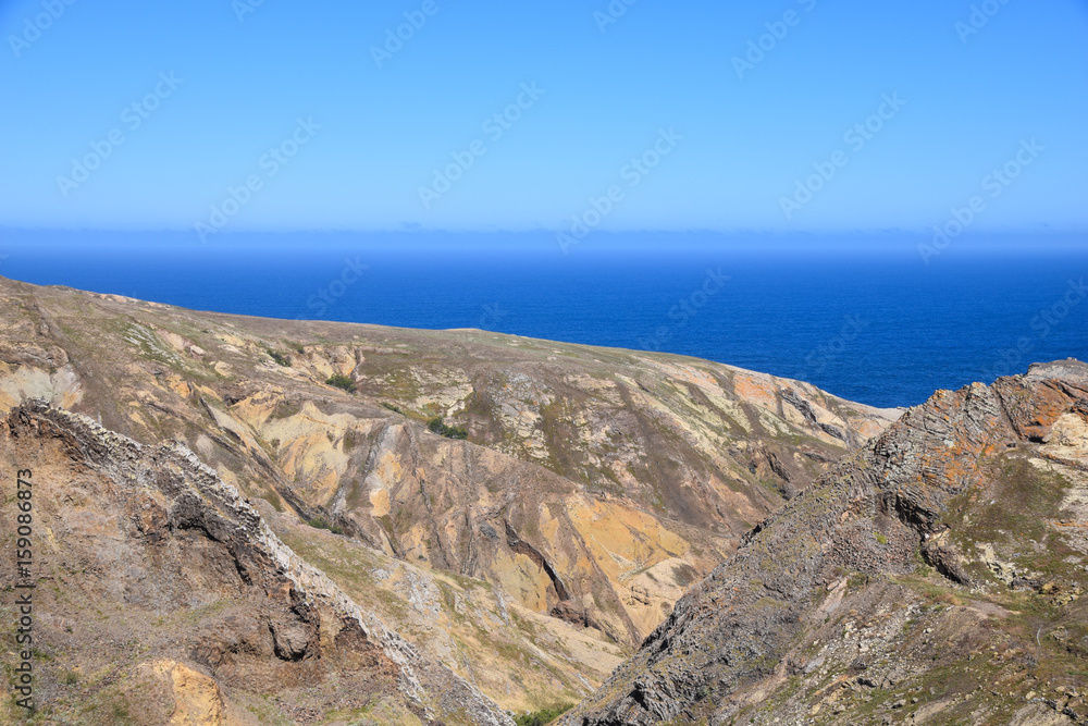 Geological landscape to the north east of the island near Pico Juliana, Porto Santo Island, Madeira