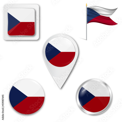 Set of icons of the national flag of Czech republic in different designs on a white background. Realistic vector illustration. Button, pointer and checkbox. Free Download Set of icons of the national flag of Czech republic in different designs on a white background. Realistic vector illustration. Button, pointer and checkbox. - GFXLoad