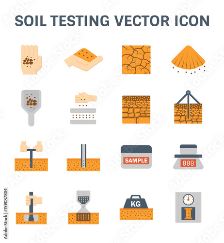 Soil test vector icon i.e. bearing capacity, field density or sand cone method. Geotechnical and civil engineering to use auger keep sampling material by drill, boring in ground layer for construction