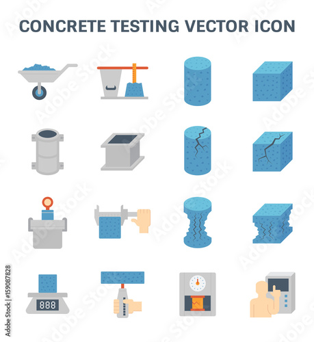 Vector icon of concrete strength testing and laboratory for construction quality conctrol.