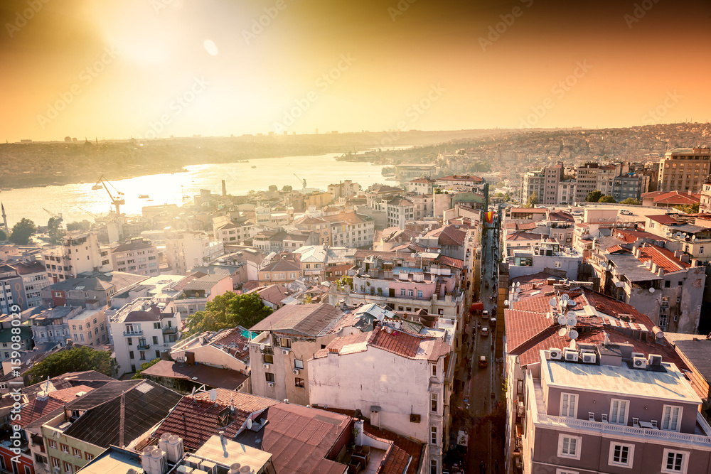 Turkey, Istanbul, view of the city and the bay from a height at sunset