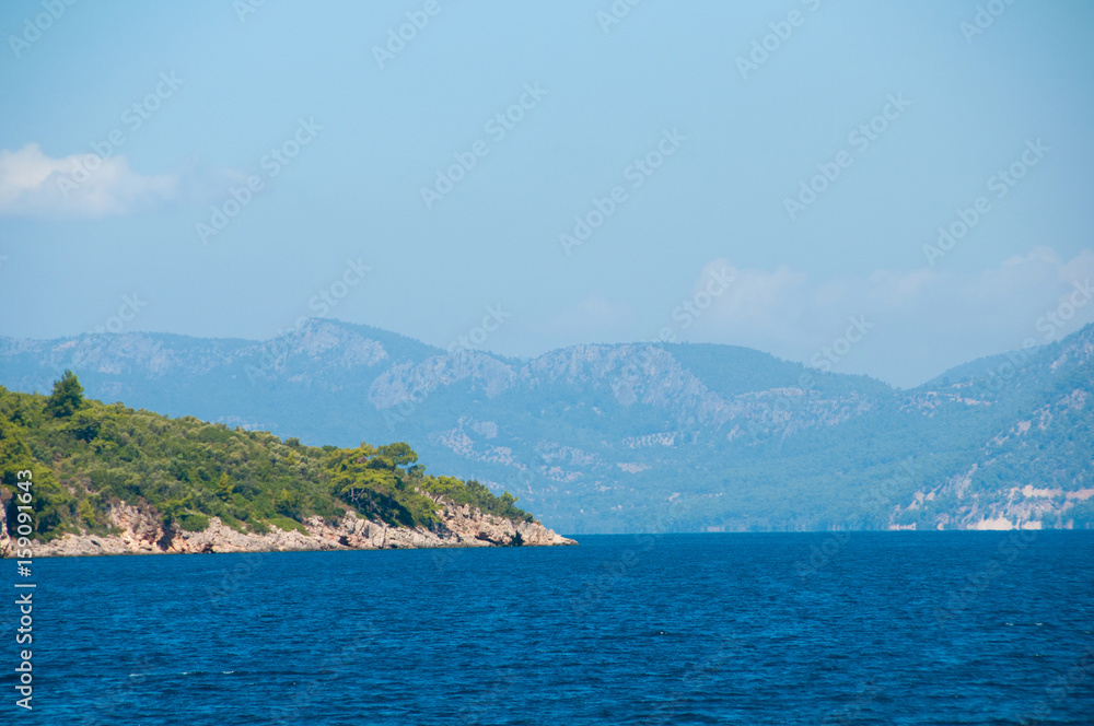 Landscape of the Mediterranean Sea. Mountains and the sea of Turkey.