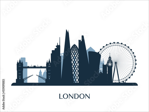 London skyline monochrome silhouette. Vector illustration.