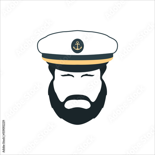 Captain Face Silhouette.Skipper in a Hat Emblem. Bearded Seaman Head Sign.  Vector Logo Template.