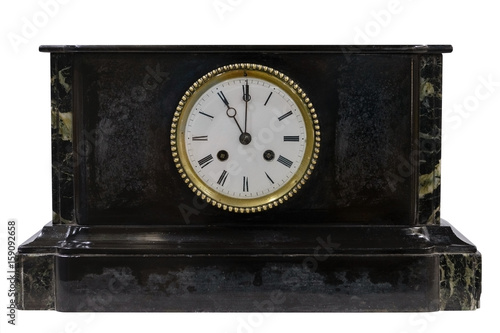 vintage desktop wooden clock isolated on white background