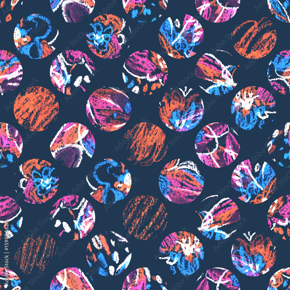 Crayon abstract flower and leaves in circles background Crayon abstract flower and leaves in circles background